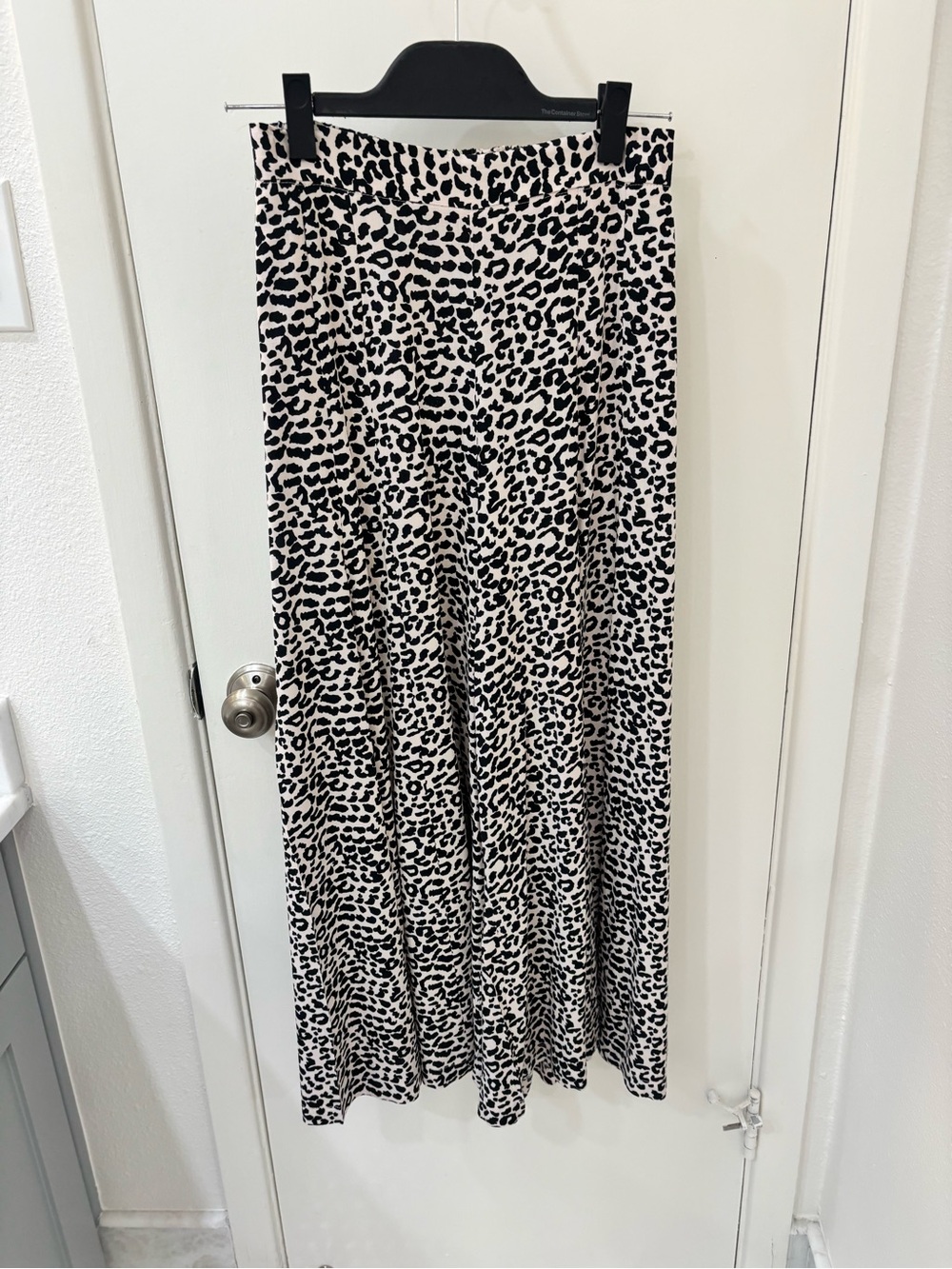 Leopard Print A-Line Wide Leg Pants - Black & Cream